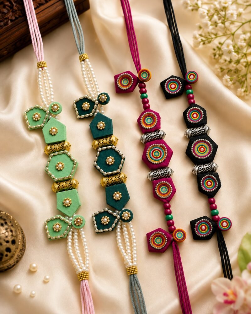 Pearl tassel necklaces styled on silk with brass urli and jasmine
